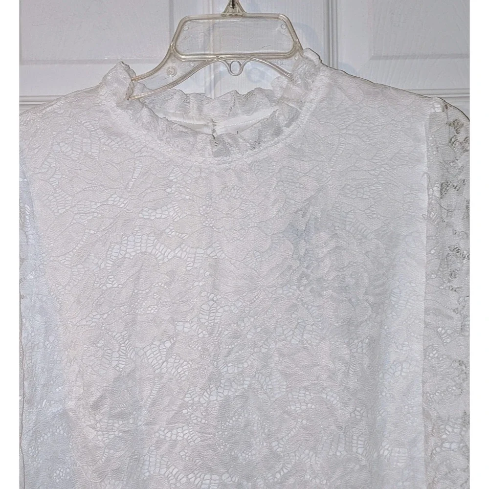 Allegra K White Lace Mock Neck Long Sleeve Mini Dress Women's Size L NWT NO BELT - Picture 9 of 11